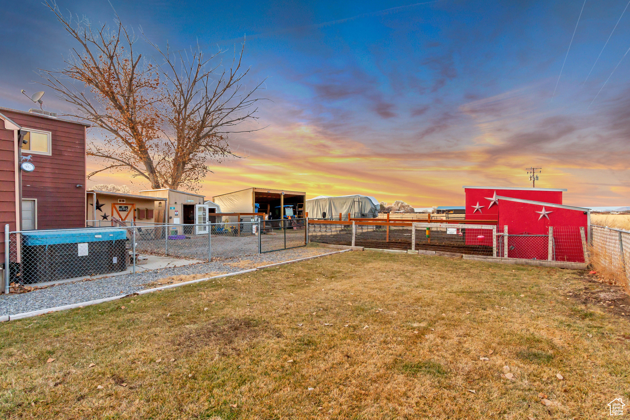 View of yard at dusk