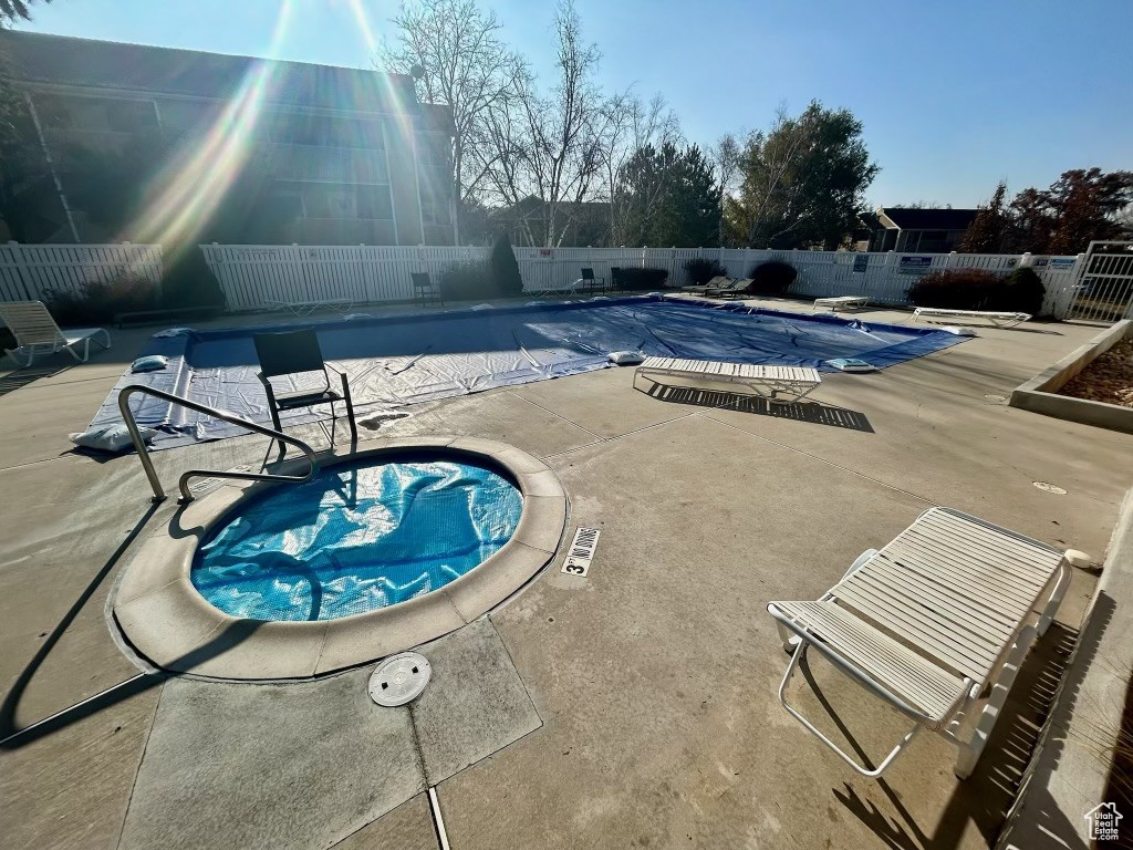 View of pool featuring a patio