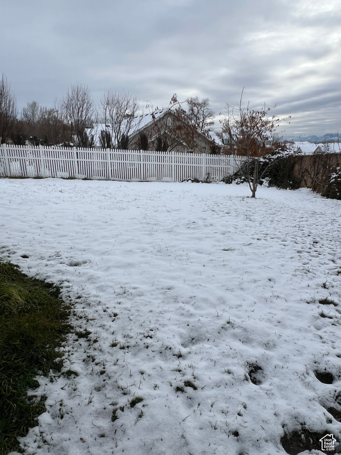 View of yard covered in snow