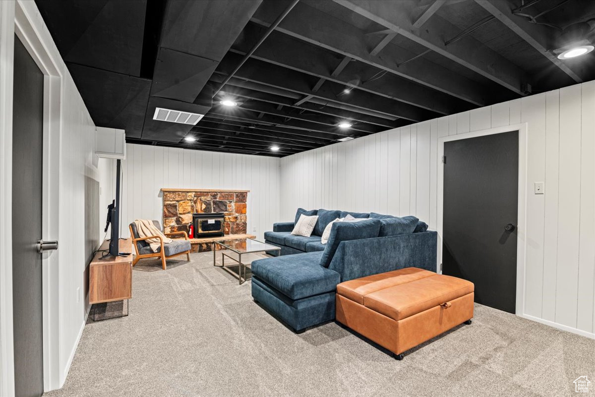 Living room with carpet flooring