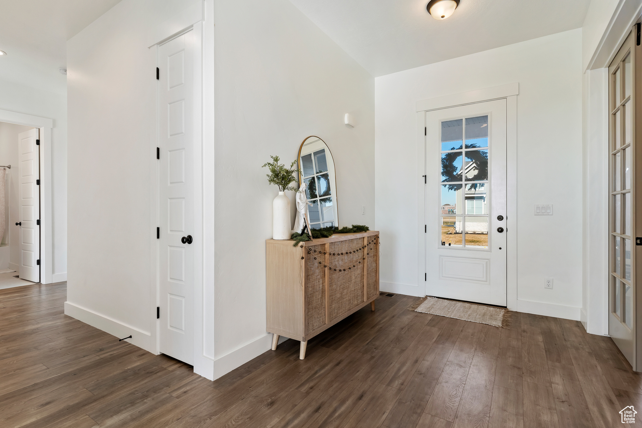 Entryway with dark hardwood / wood-style floors