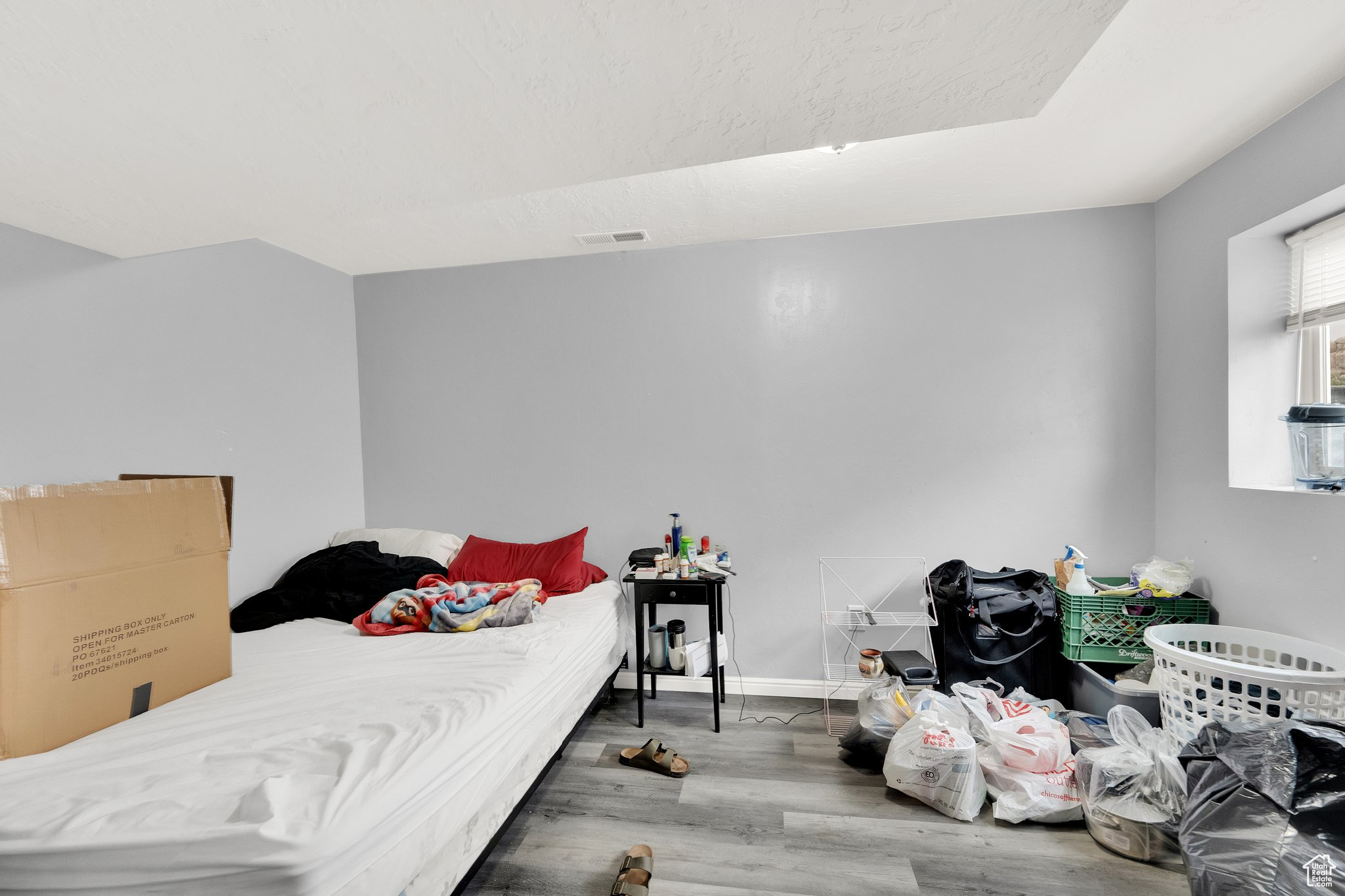 Bedroom with wood-type flooring