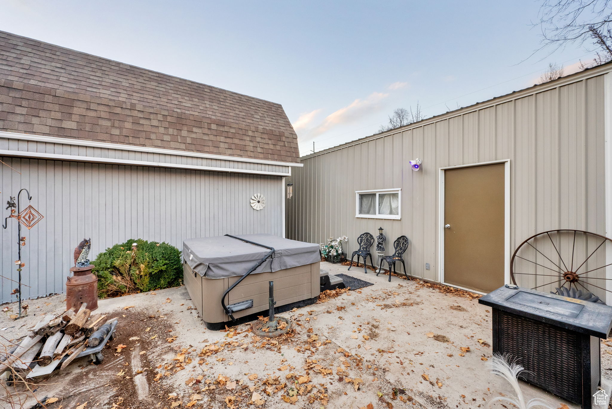 View of patio featuring a hot tub