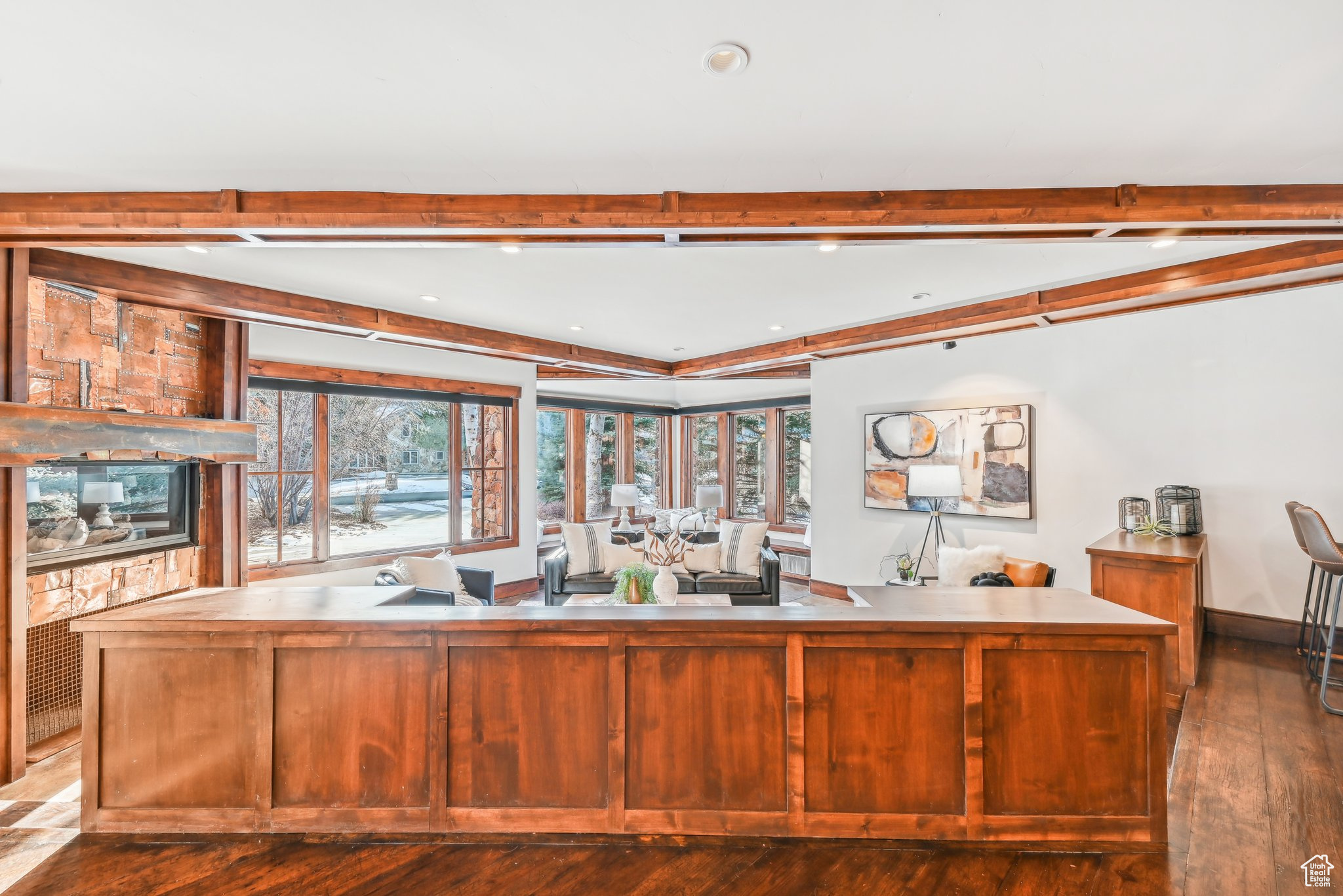 Kitchen featuring dark hardwood / wood-style flooring and a center island