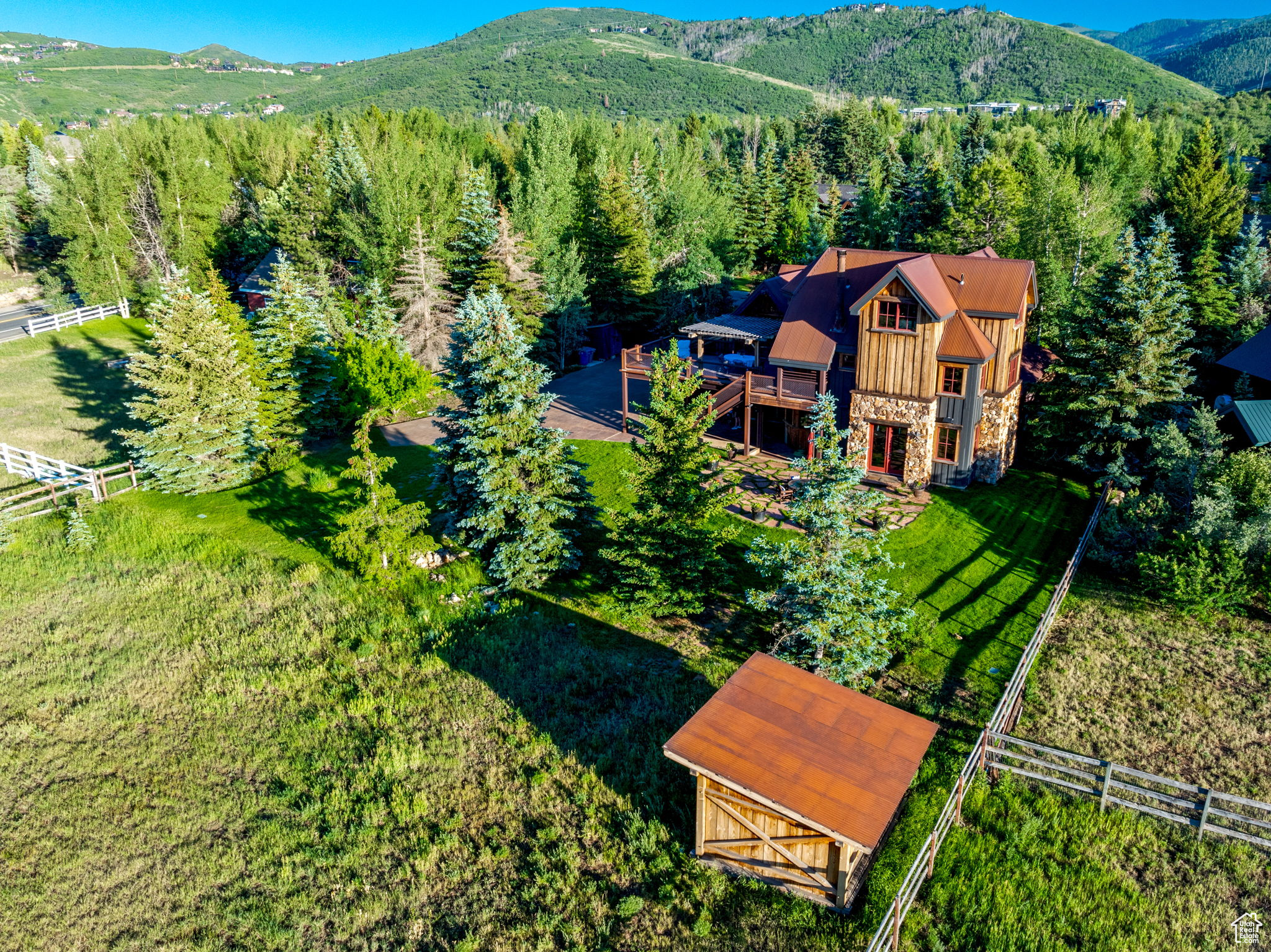 Aerial view featuring a mountain view