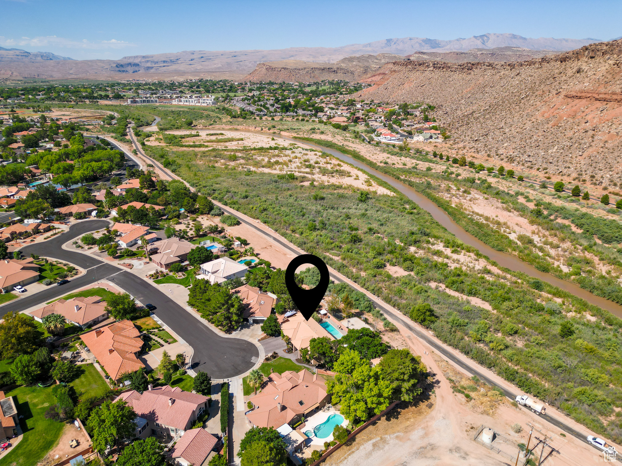 Aerial view featuring a mountain view