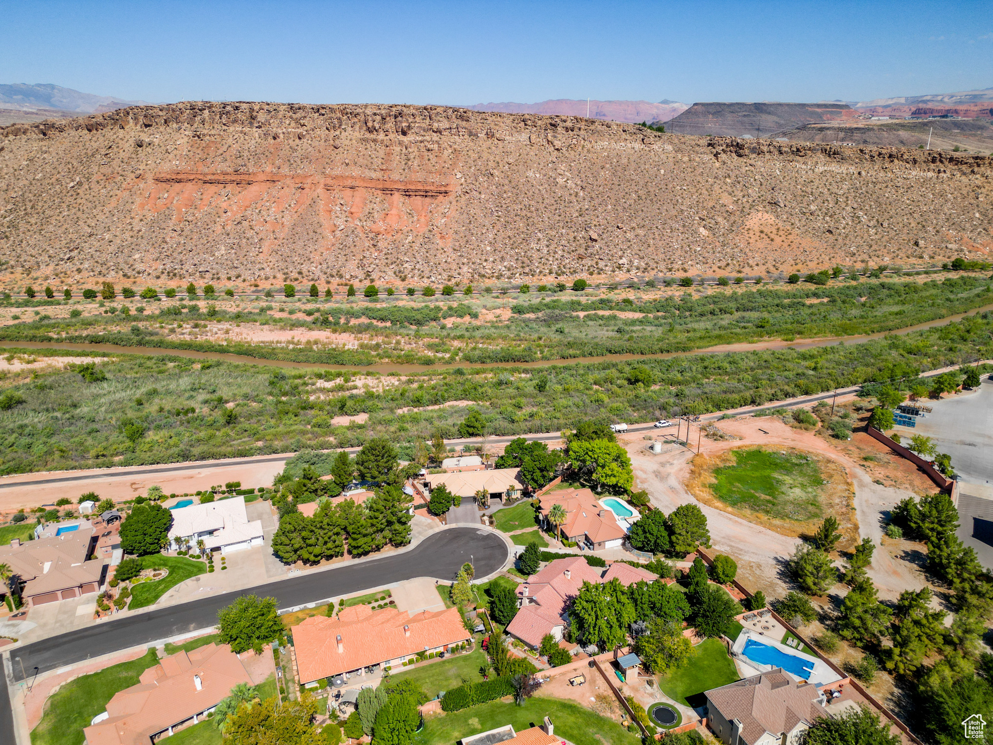 Aerial view featuring a mountain view