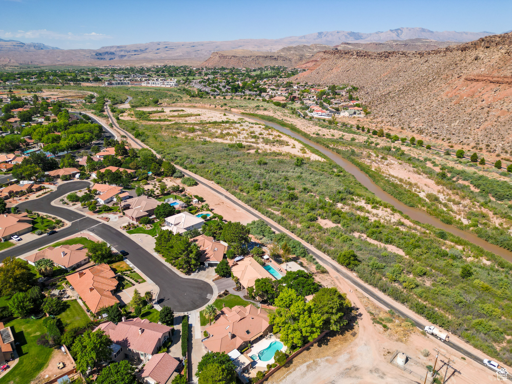 Drone / aerial view with a mountain view