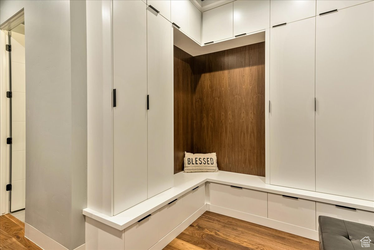 Mudroom featuring hardwood / wood-style floors