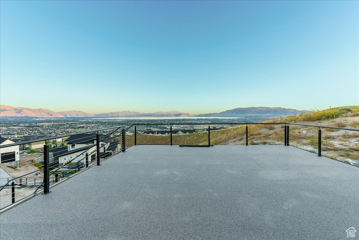 View of patio / terrace with a mountain view