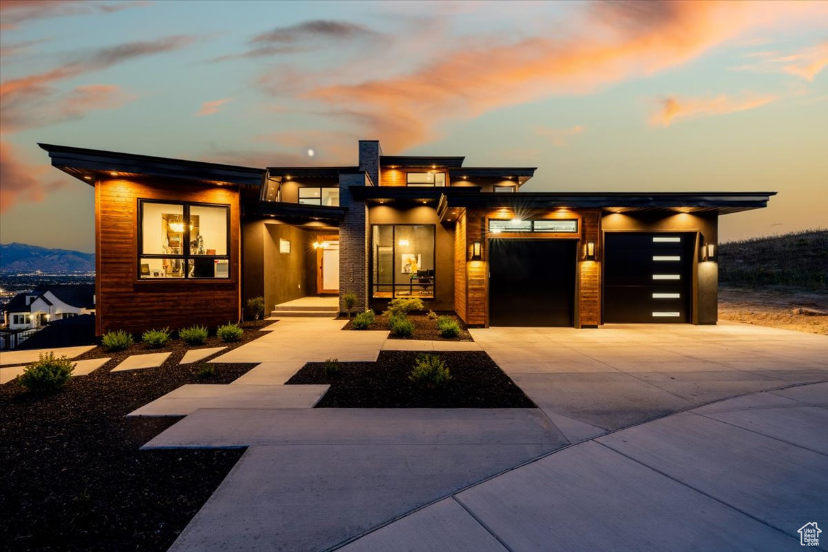 View of front of home with a garage