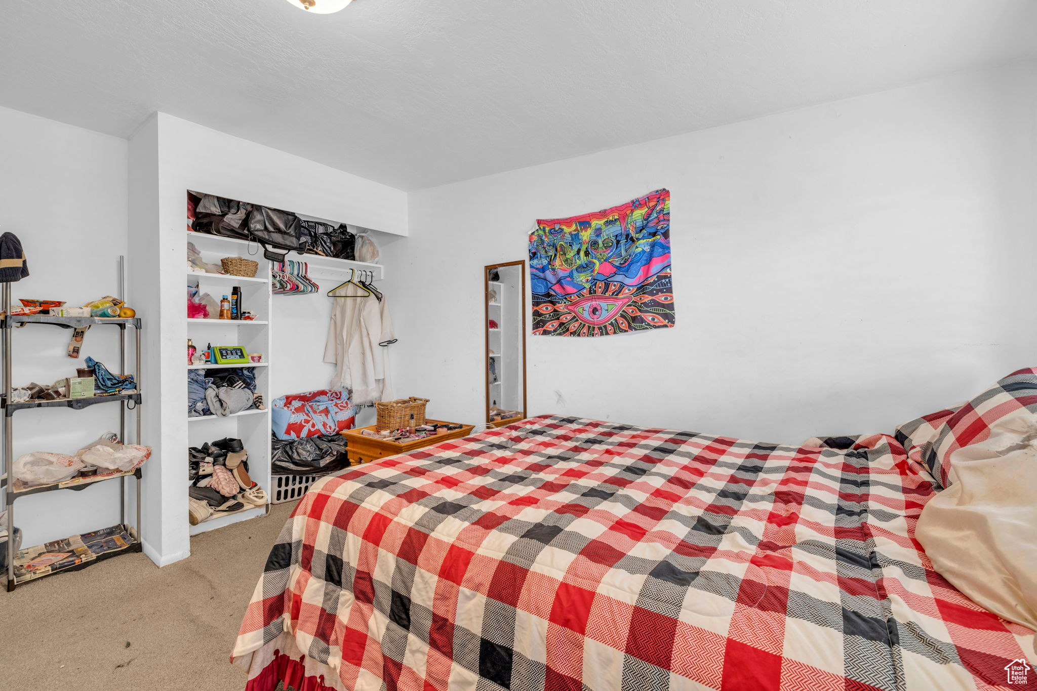 Bedroom with carpet flooring