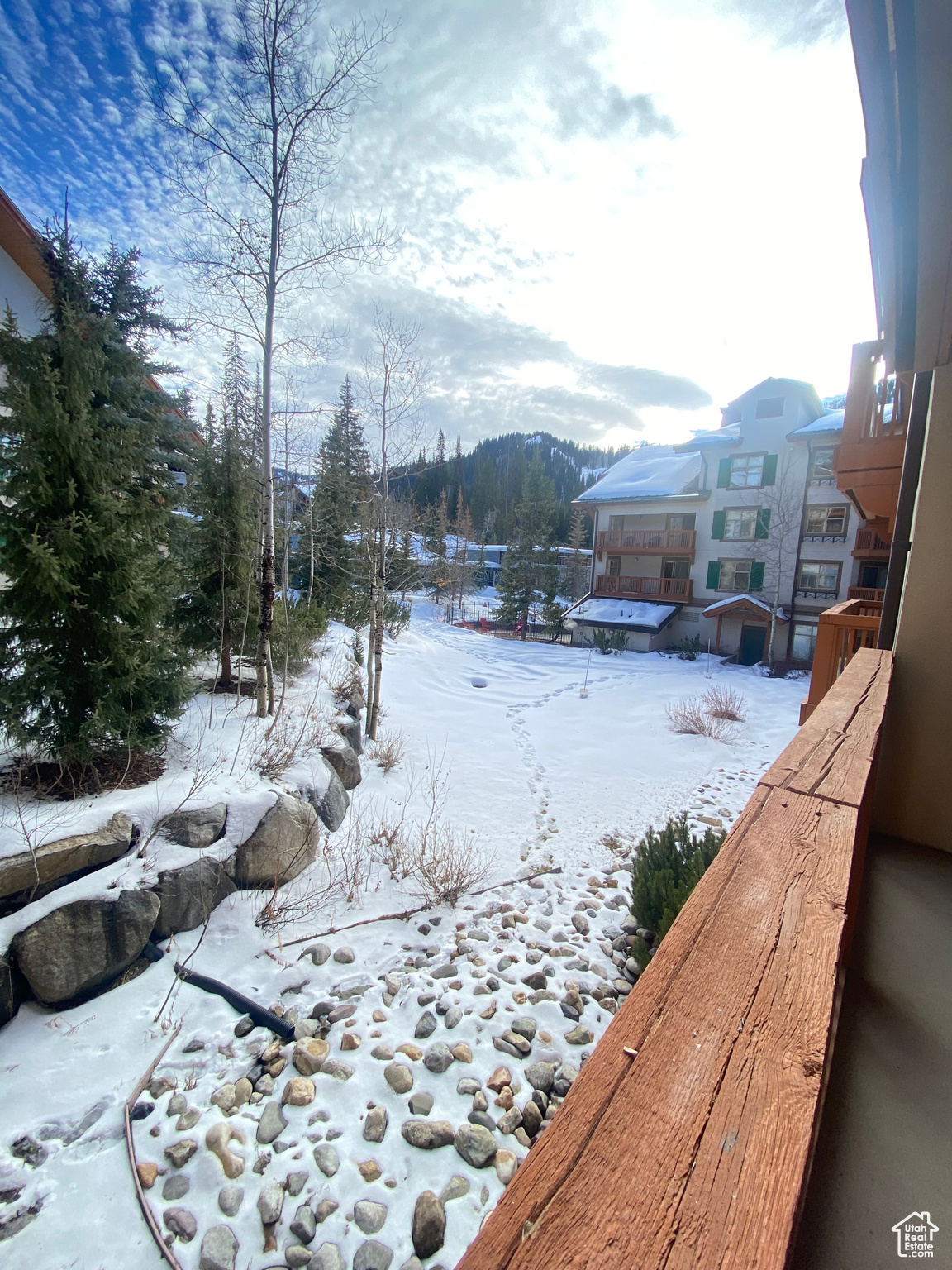 View of yard covered in snow