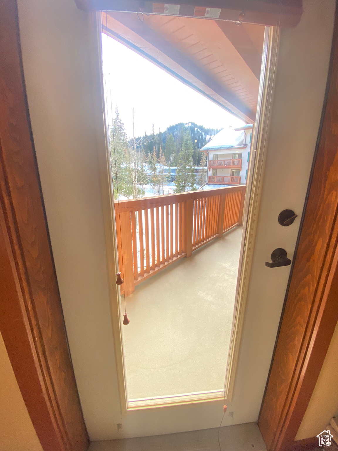 Interior space with a mountain view