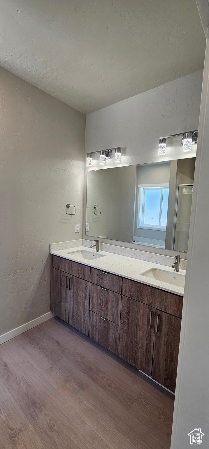 Bathroom featuring vanity and hardwood / wood-style flooring