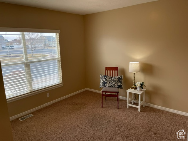 Unfurnished room with carpet flooring and plenty of natural light