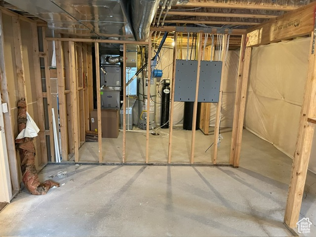 Basement featuring gas water heater