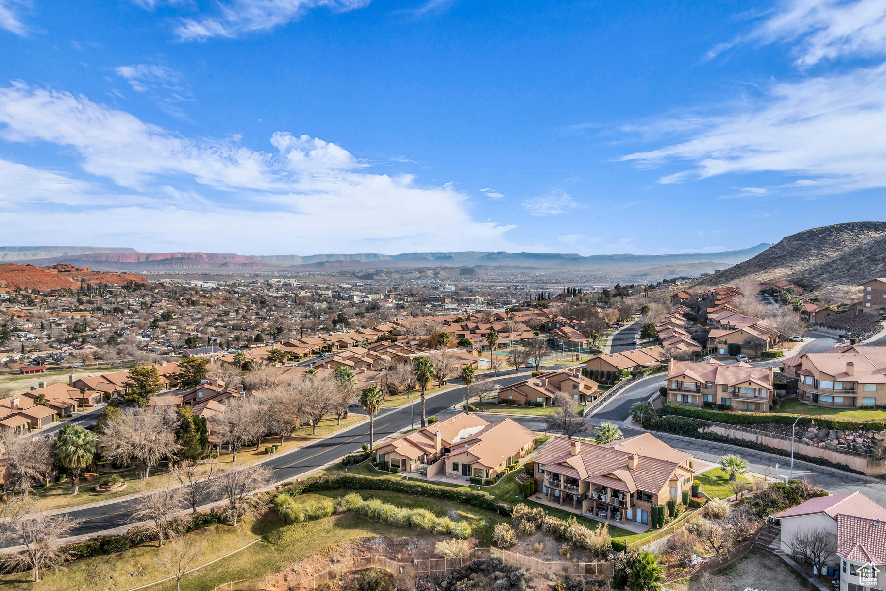 Drone / aerial view with a mountain view