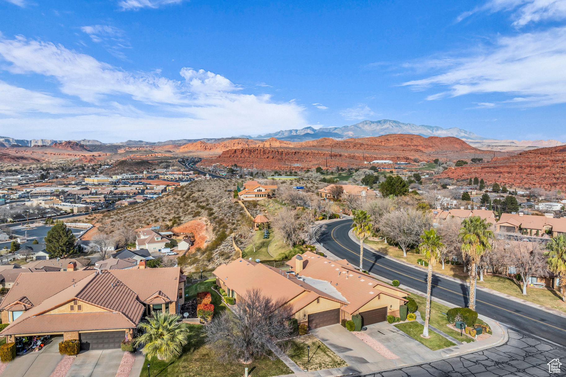 Aerial view featuring a mountain view