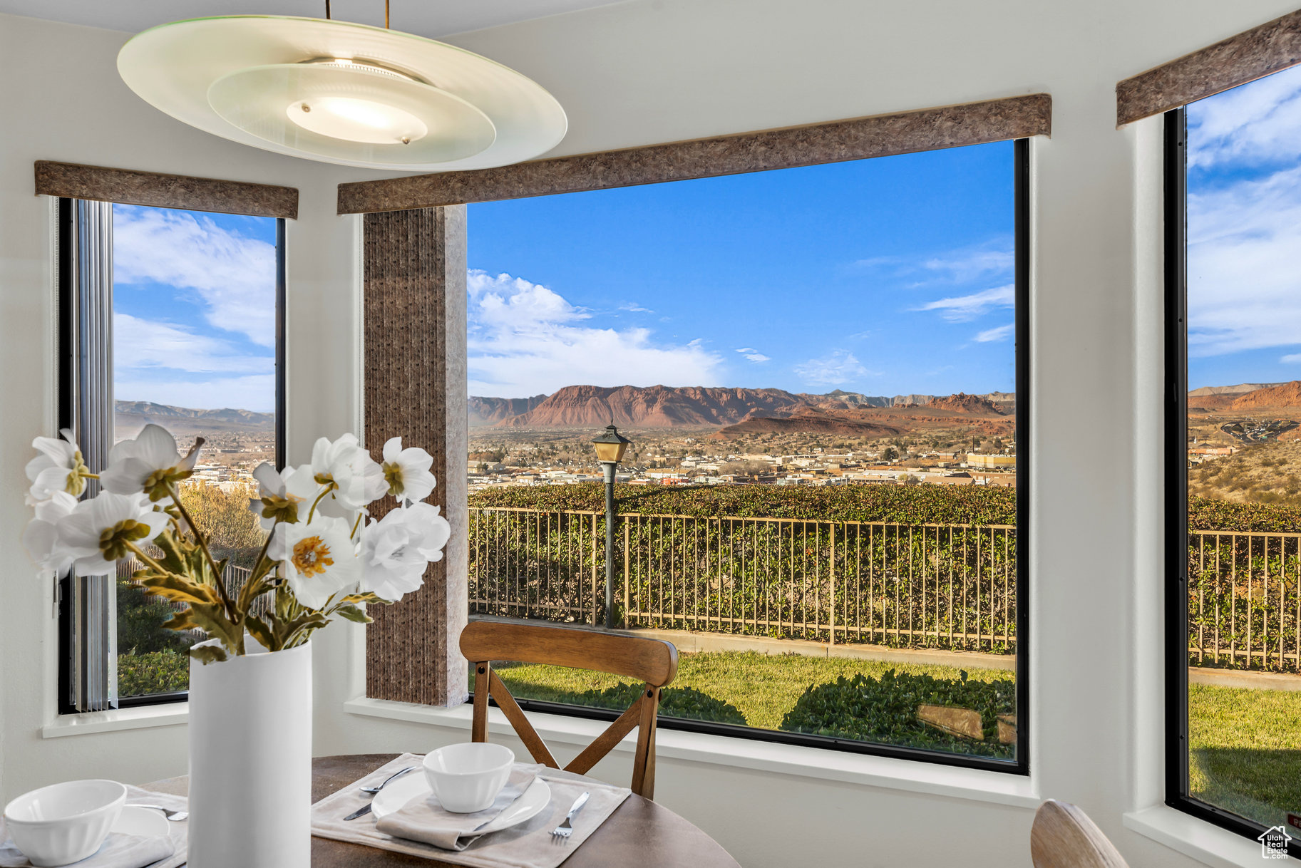 Interior space featuring a mountain view