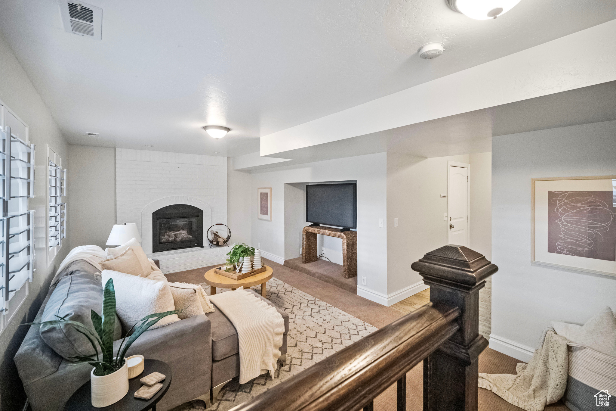 Living room featuring a fireplace