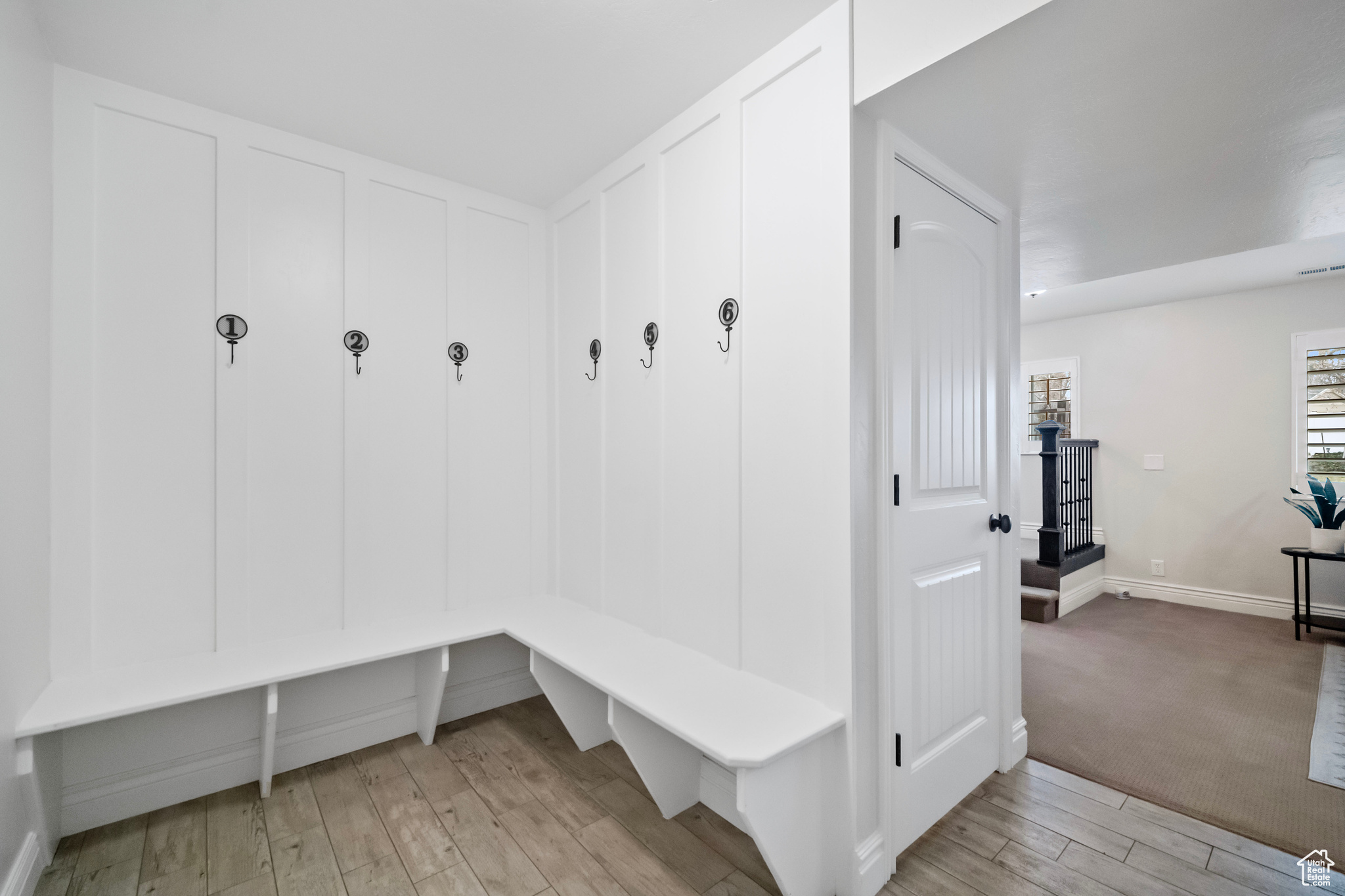 Mudroom featuring light hardwood / wood-style floors