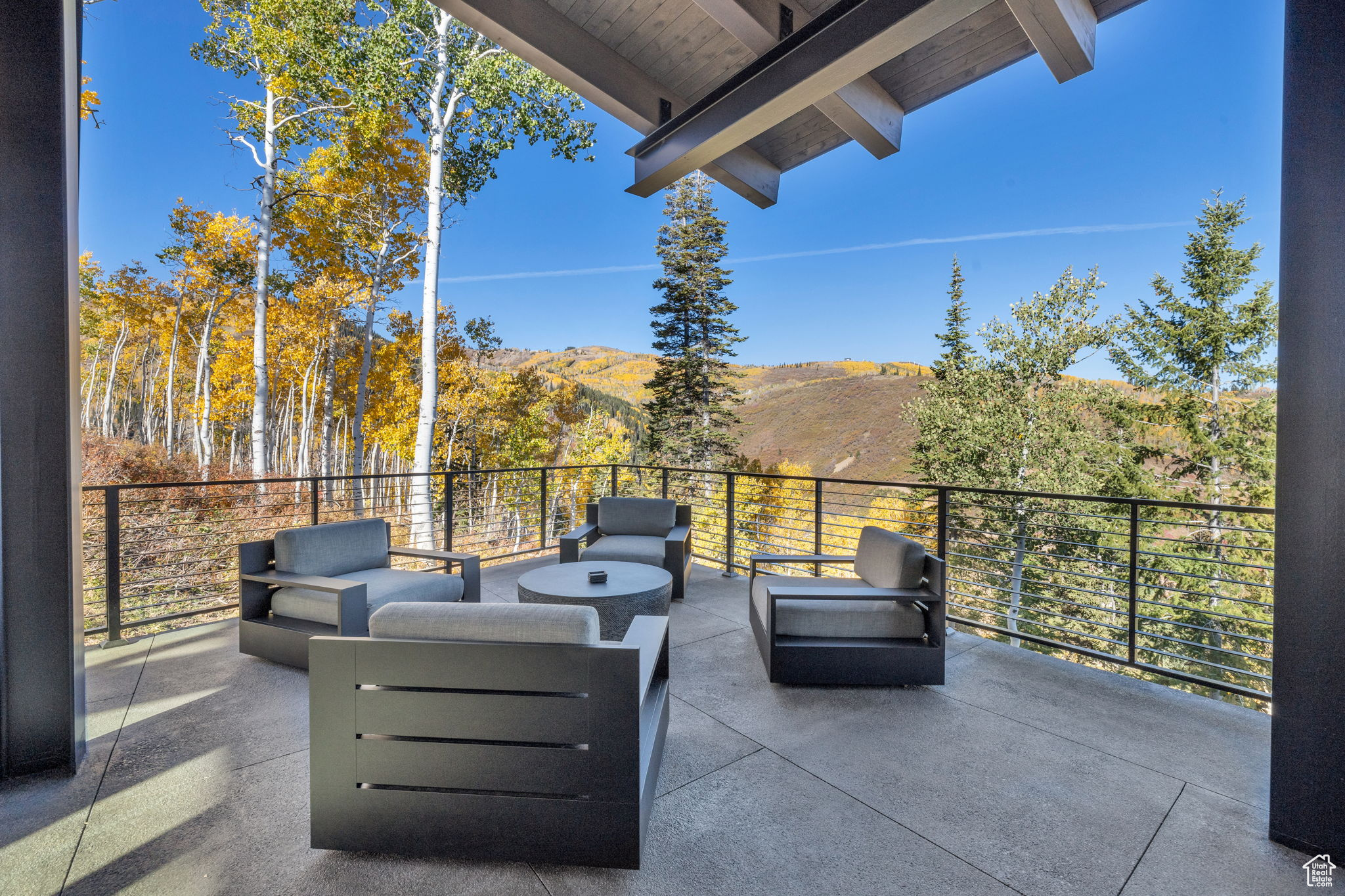 View of patio / terrace featuring a mountain view and an outdoor hangout area