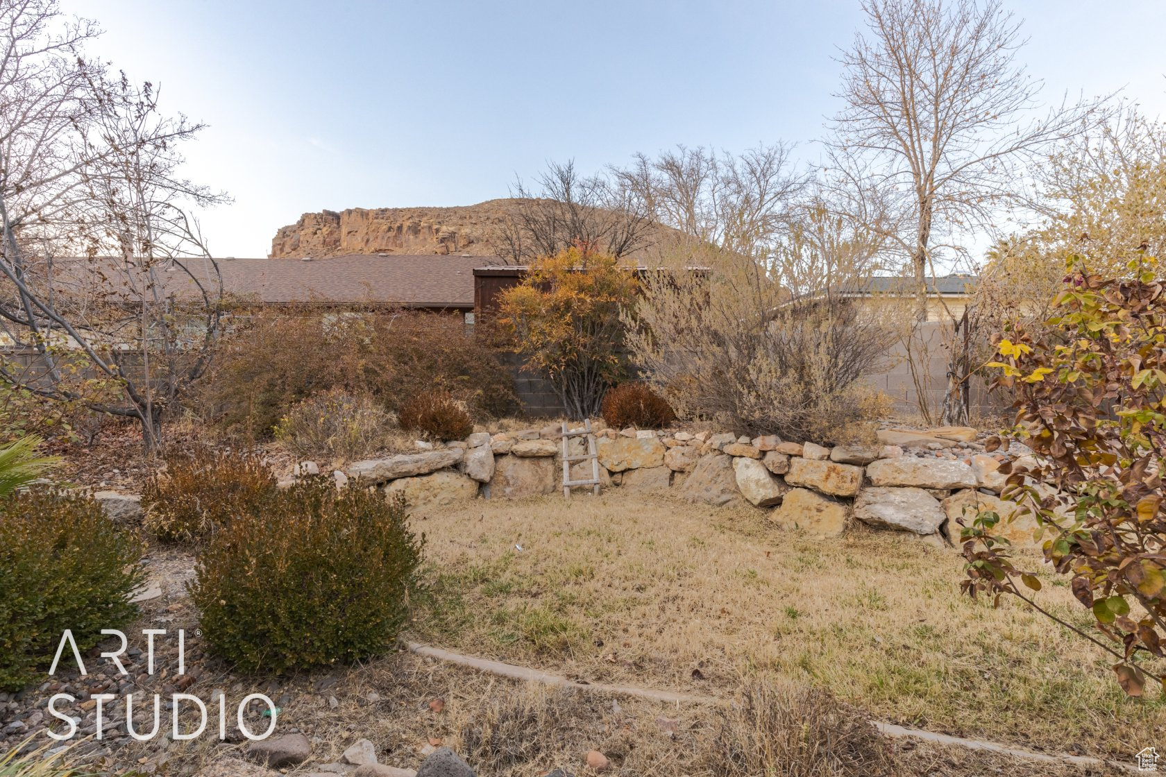 View of yard with a mountain view