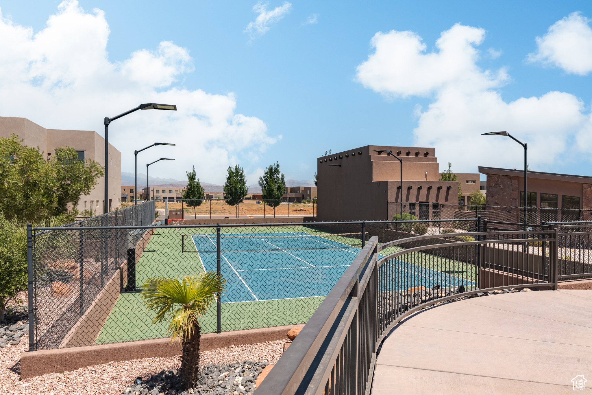 View of sport court with basketball hoop