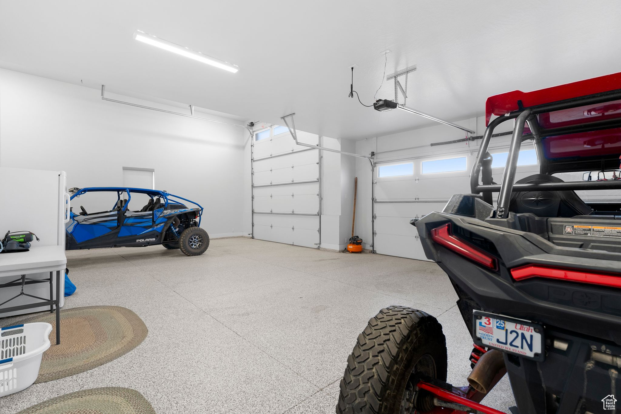 Garage featuring epoxy flooring