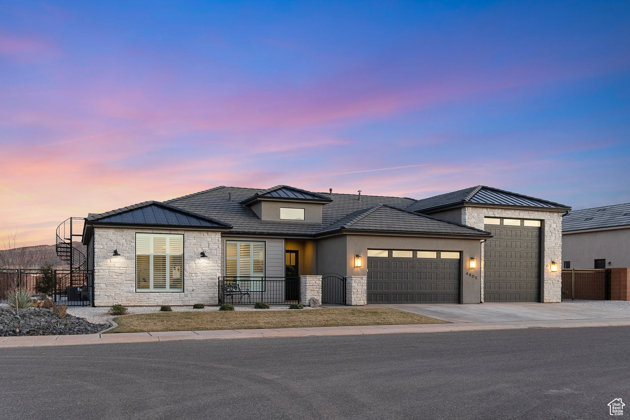 View of front of property with a garages