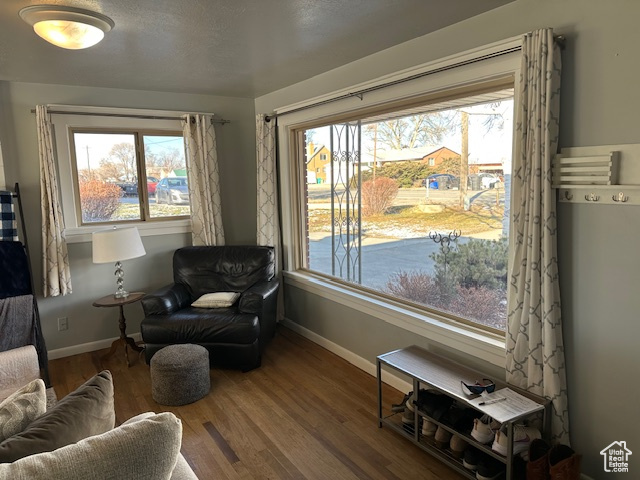 Sitting room with wood-type flooring