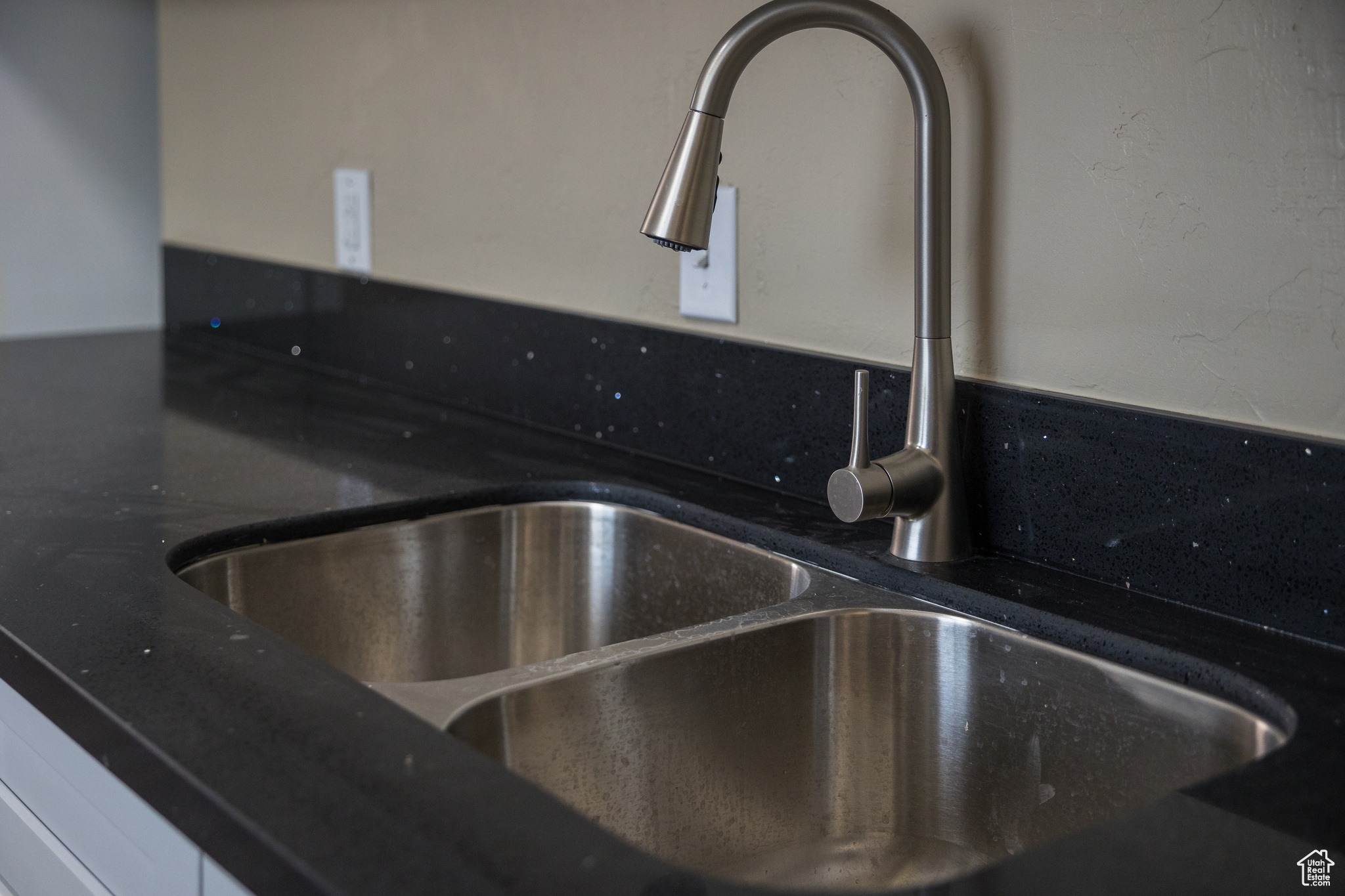 Interior details with white cabinetry and sink