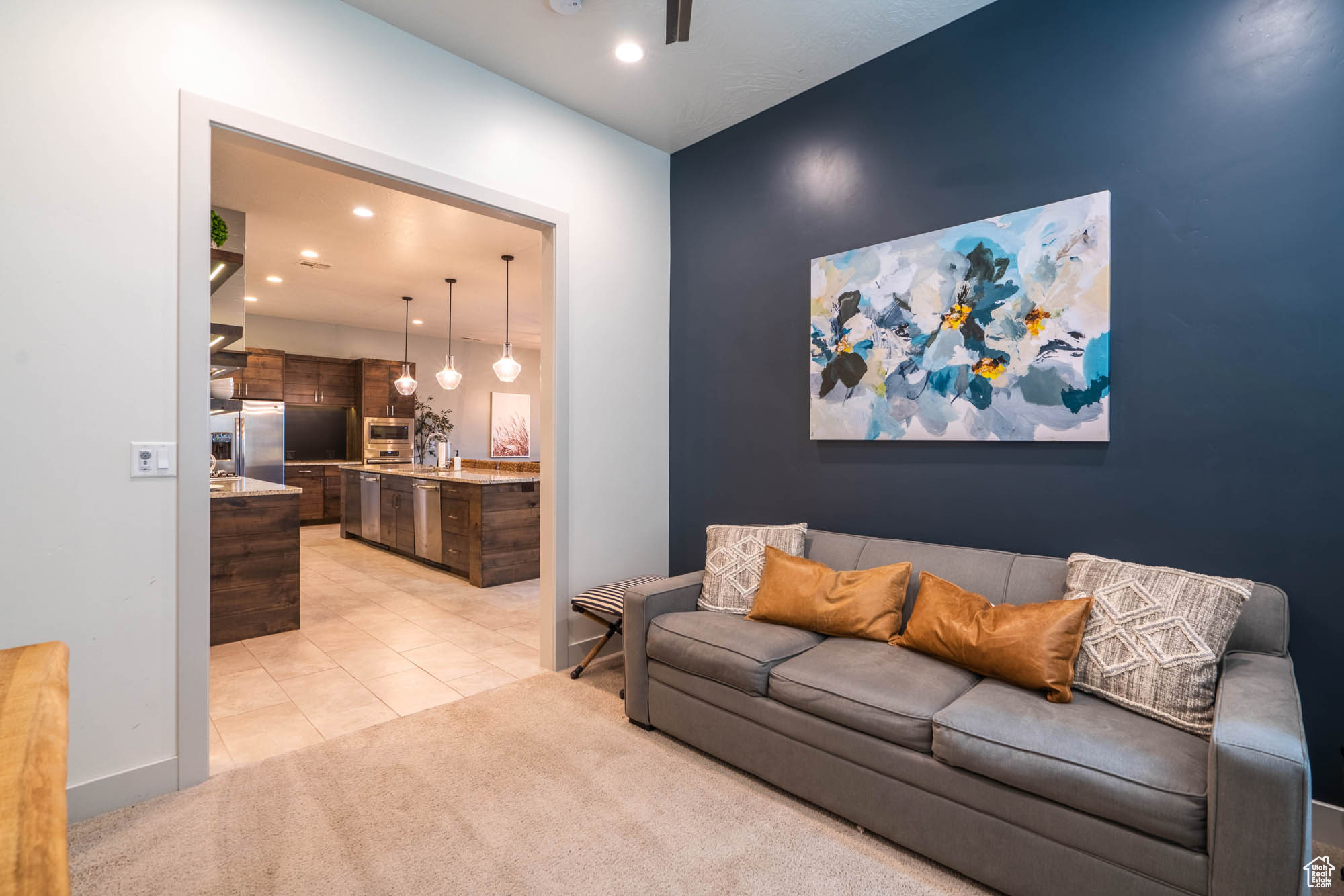 Living room featuring light tile patterned flooring