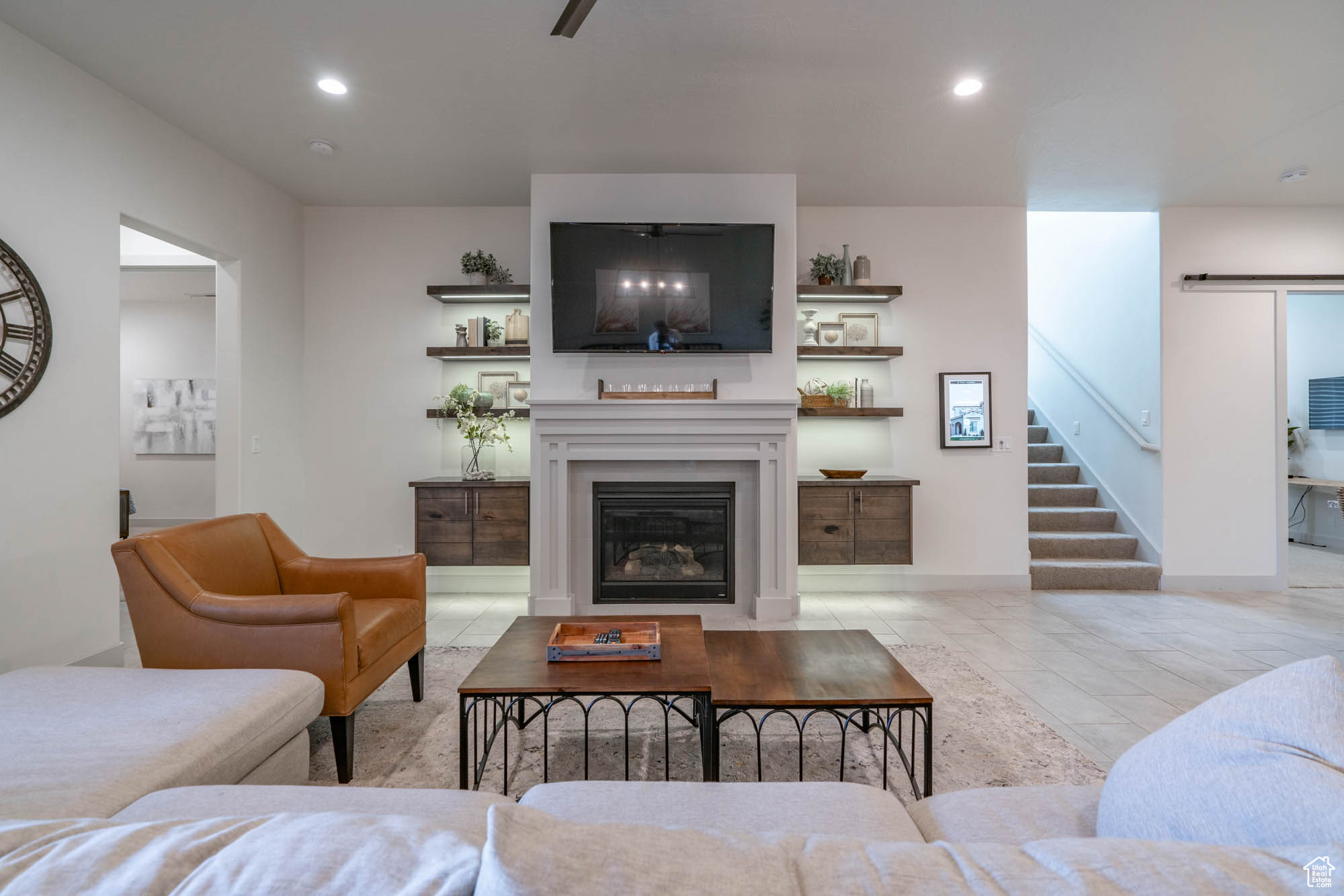 View of tiled living room