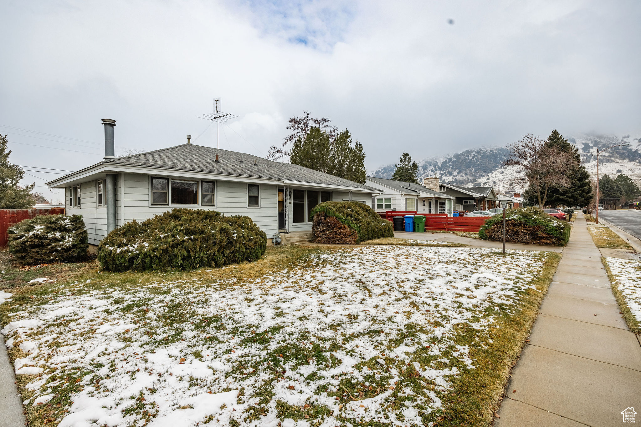 View of front of home with a mountain view