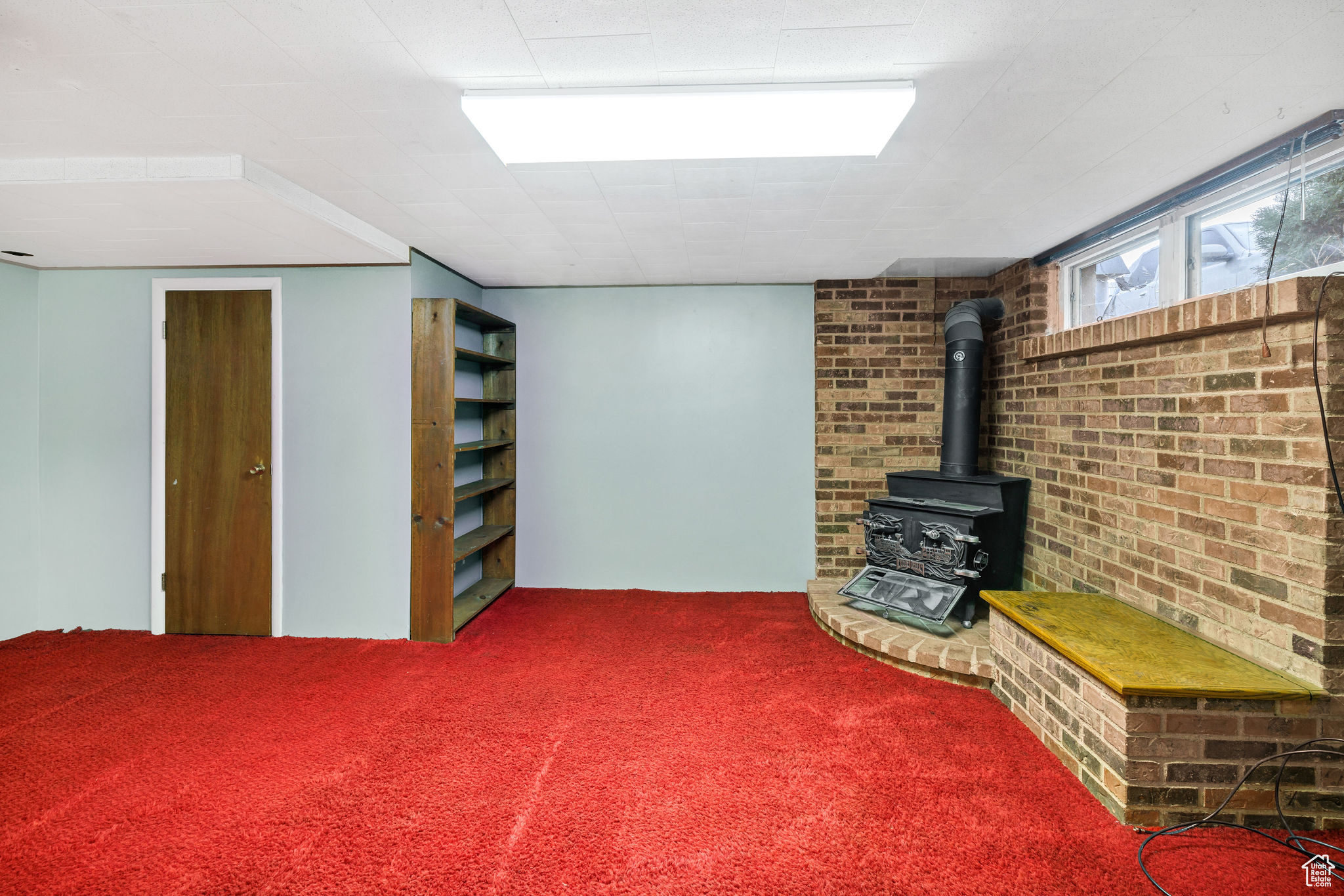 Basement with carpet