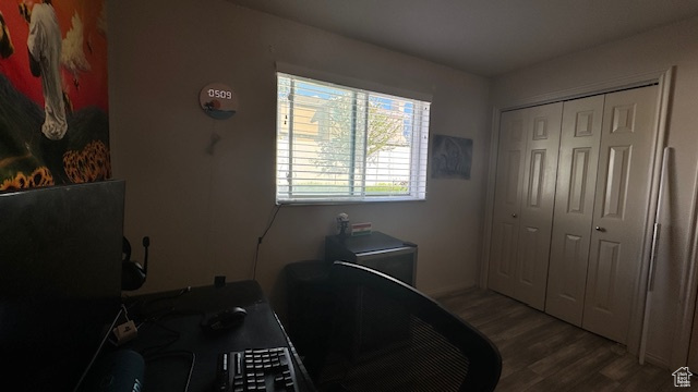 Bedroom featuring wood-type flooring and a closet