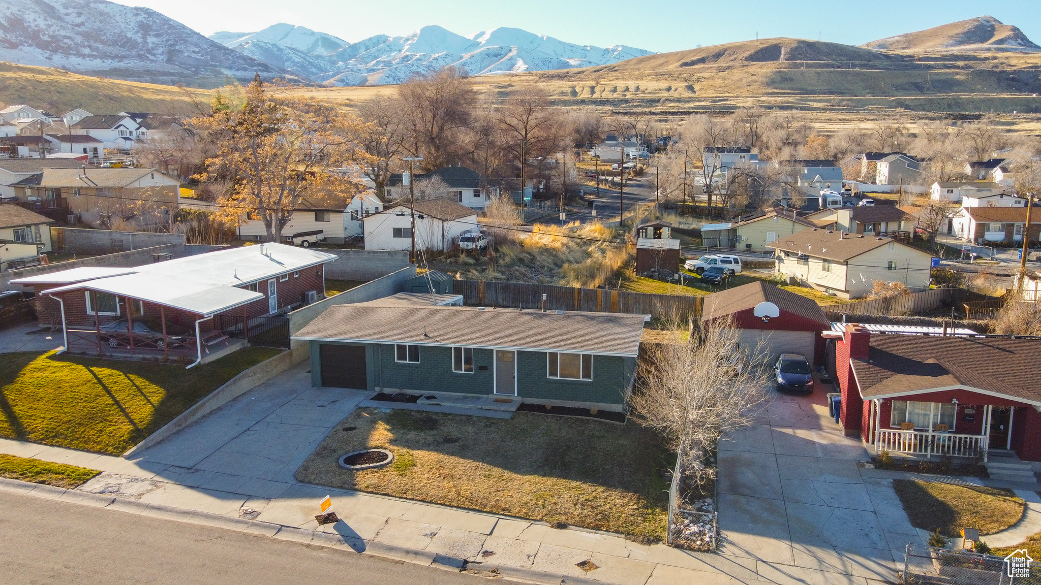 Aerial view featuring a mountain view