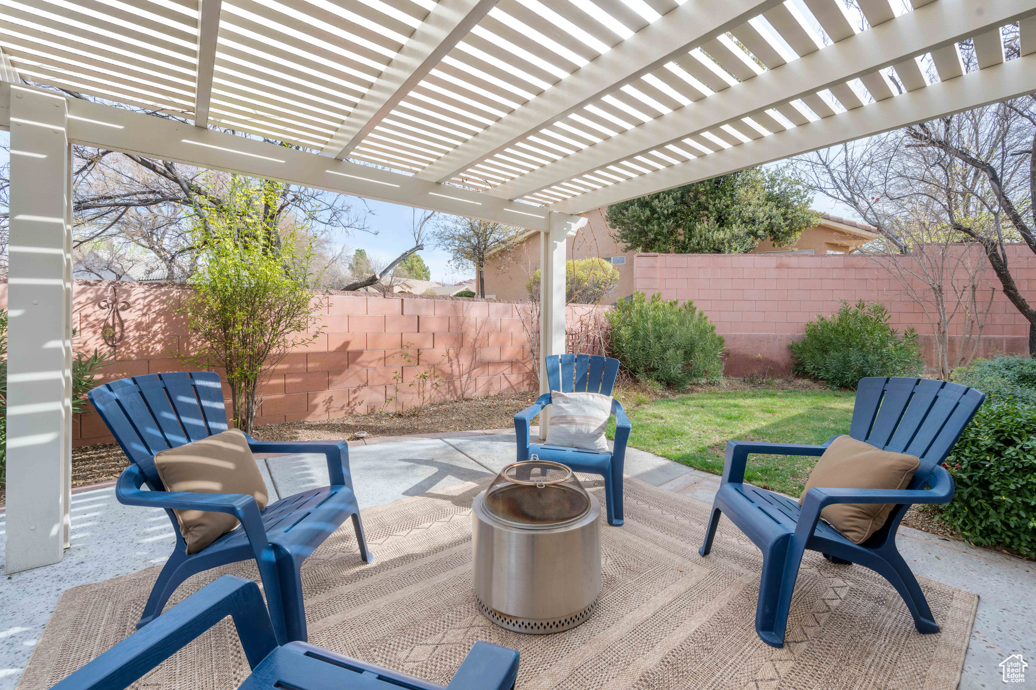 View of patio featuring a fenced backyard and a pergola