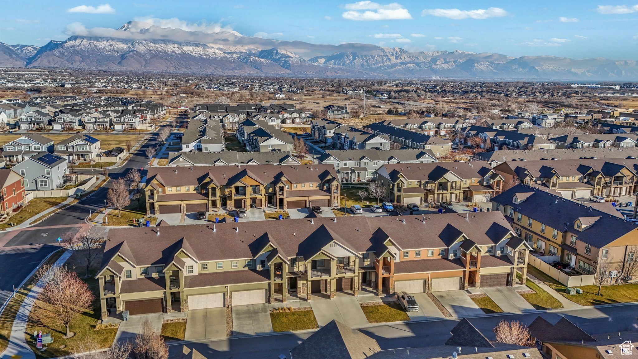 Aerial view featuring a mountain view