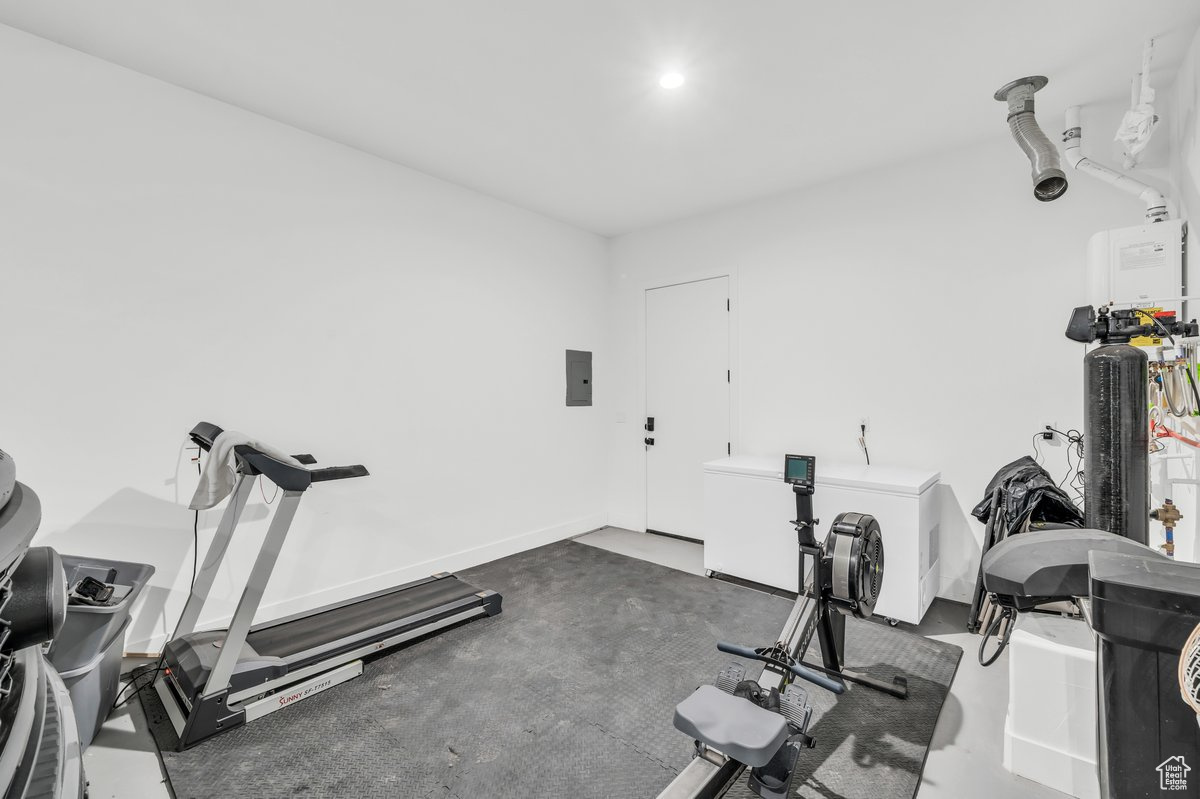 Exercise area featuring electric panel
