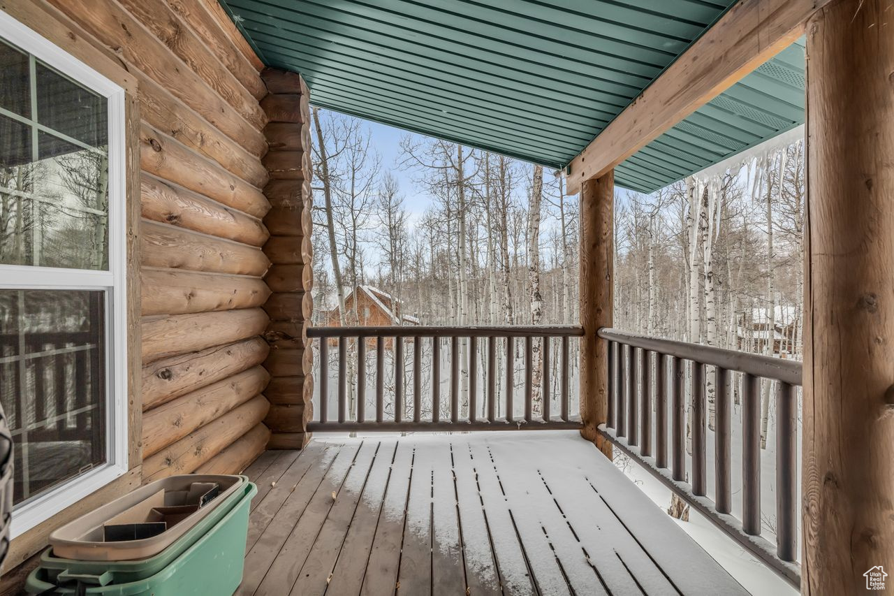 View of snow covered deck