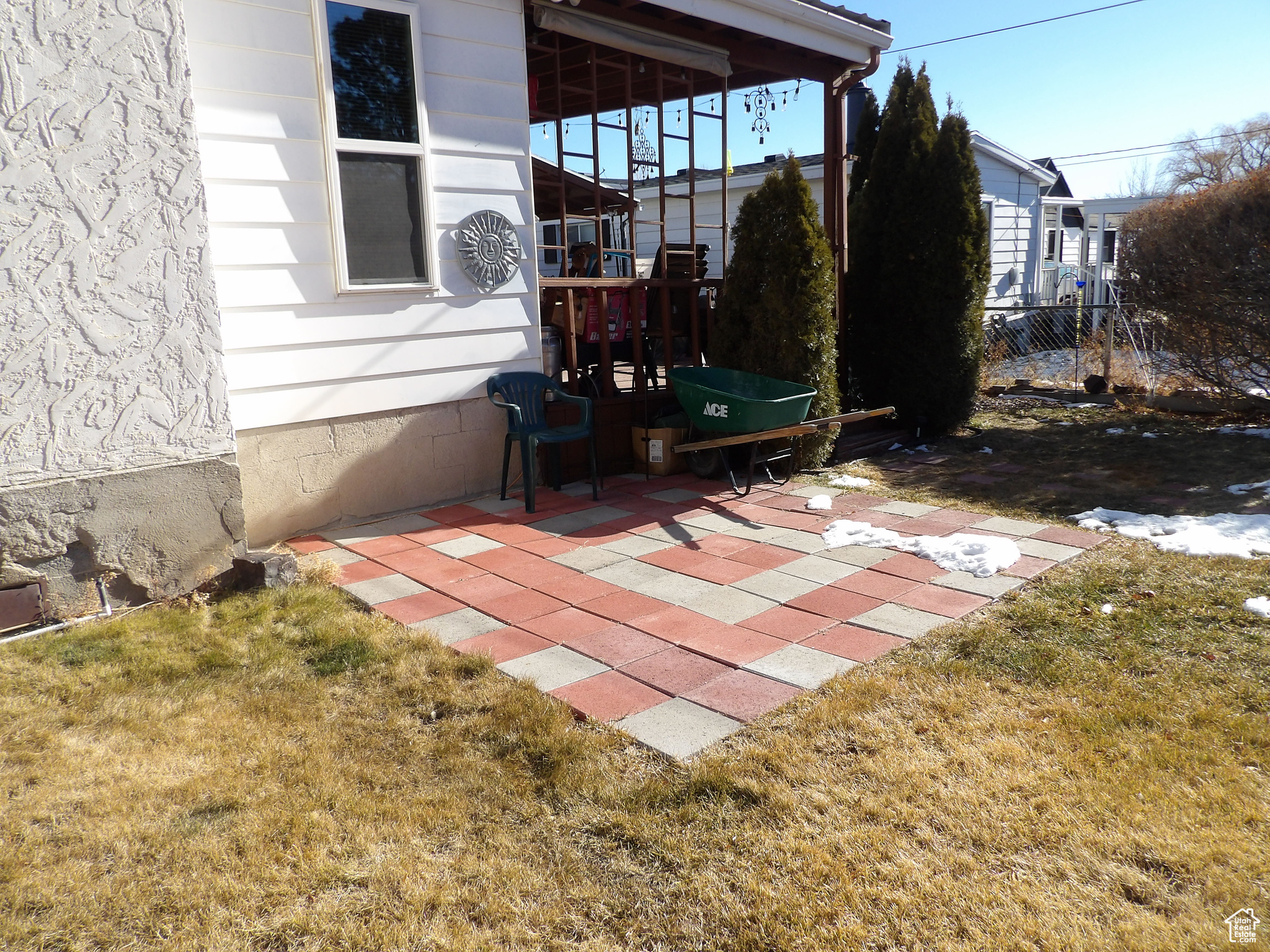 View of patio located in backyard.