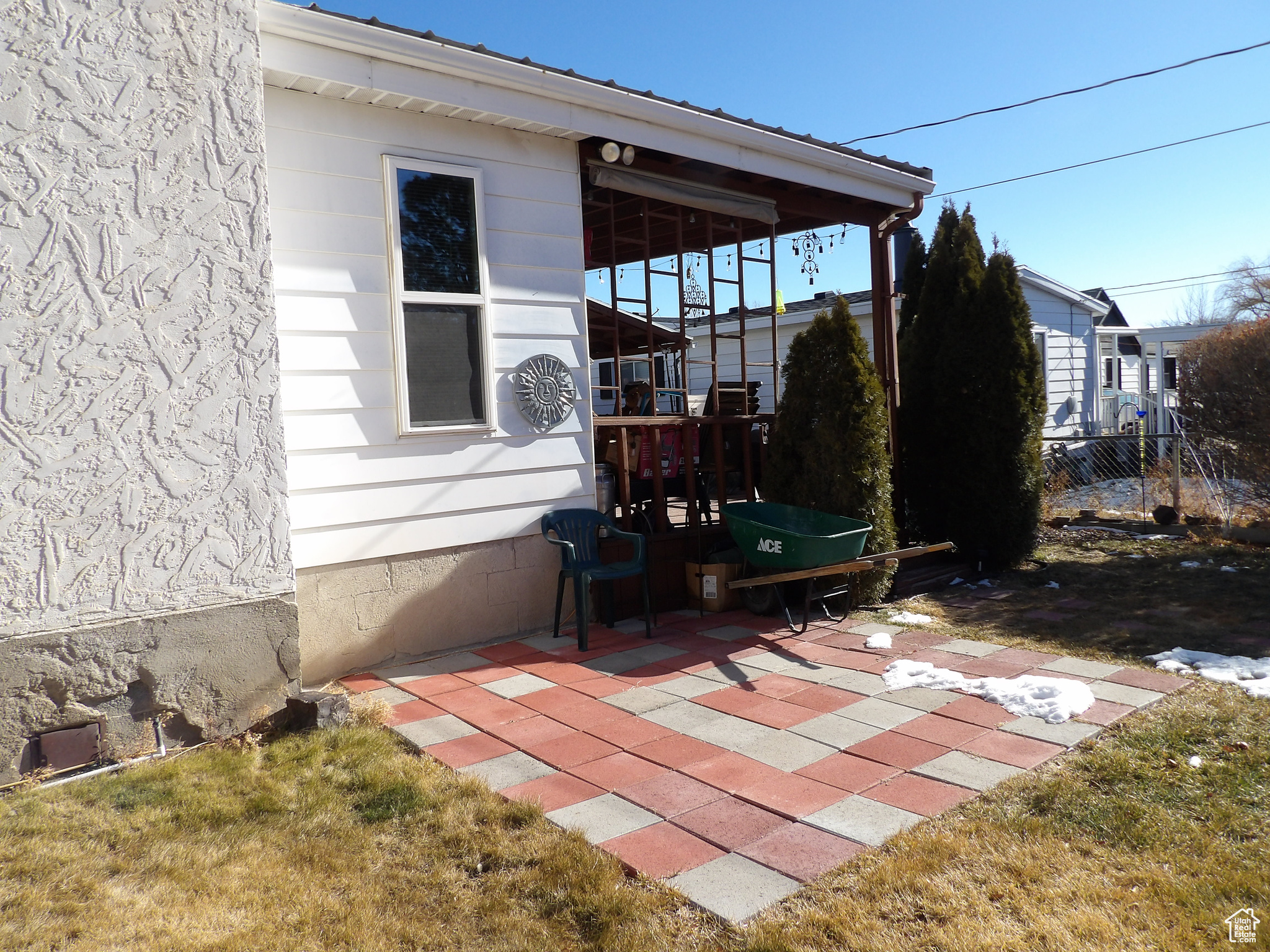 View of patio located in backyard.