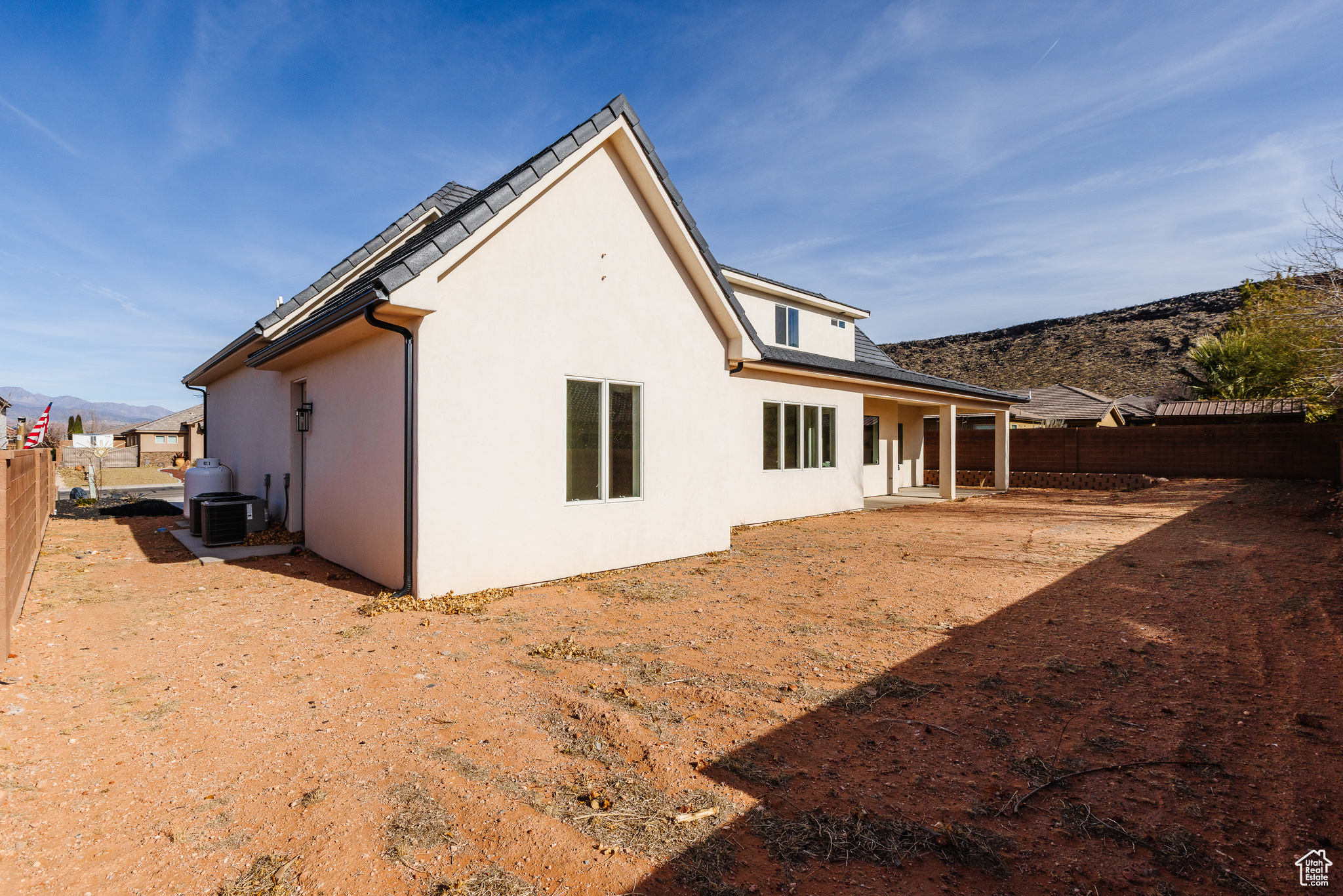 Rear view of property featuring a mountain view