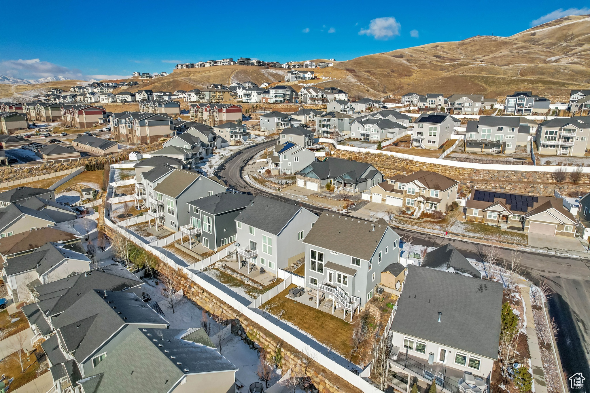 Drone / aerial view with a mountain view