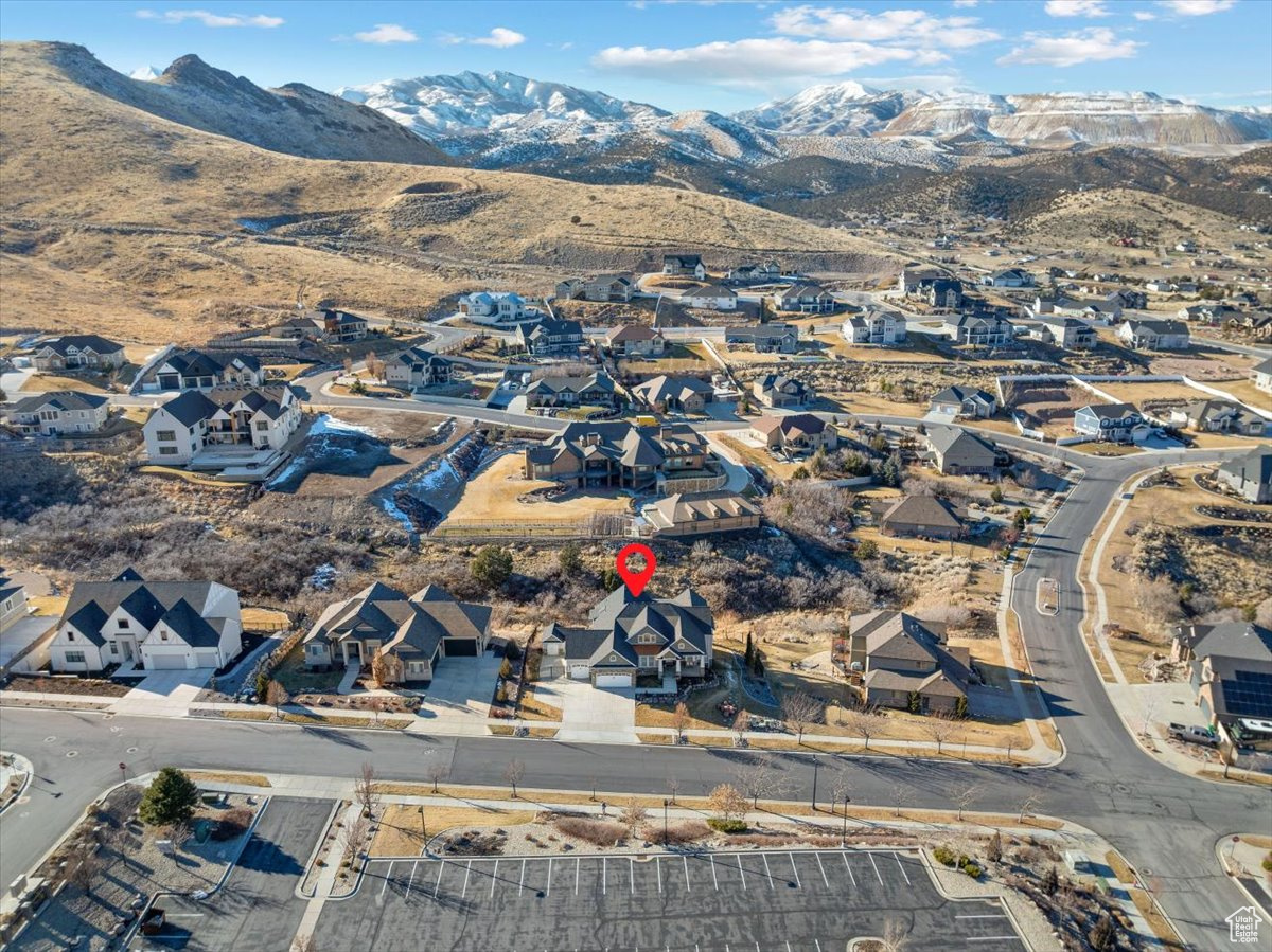 Aerial view featuring a mountain view