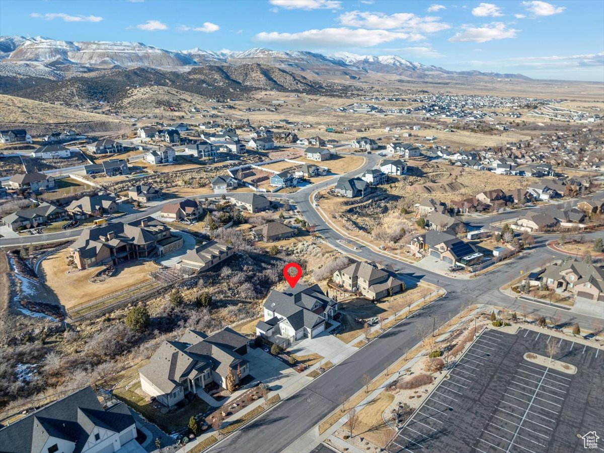 Aerial view featuring a mountain view