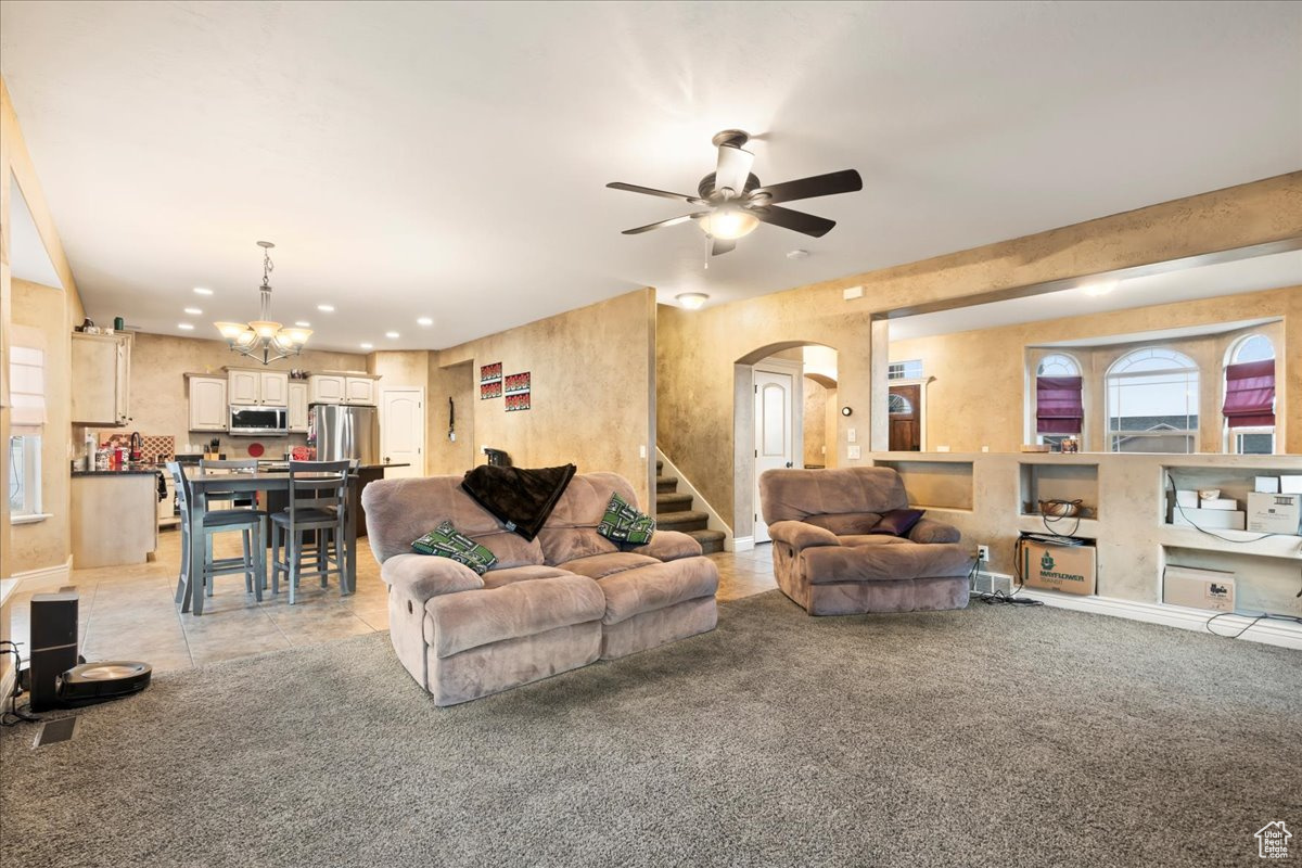 Family room and great room to kitchen area.